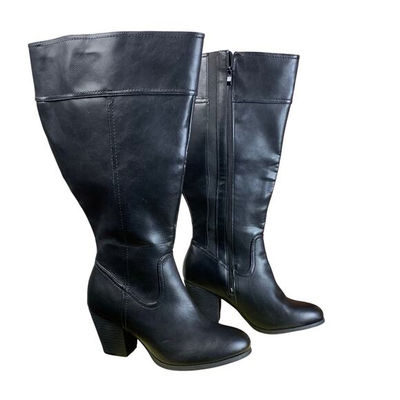 Torrid Black Faux Leather Extra Wide Calf Tall Knee High Boots Size 10.5 NWOT - Picture 4 of 8